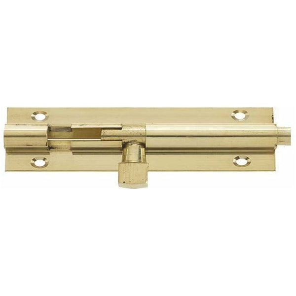 Frelan Hardware Straight Brass Barrel Bolt 100mm x 25mm - Polished Brass - J1001BE - Choice Handles