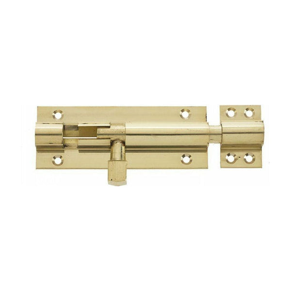 Frelan Hardware Straight Brass Barrel Bolt 100mm x 38mm - Polished Brass - J1001PB-4 - Choice Handles