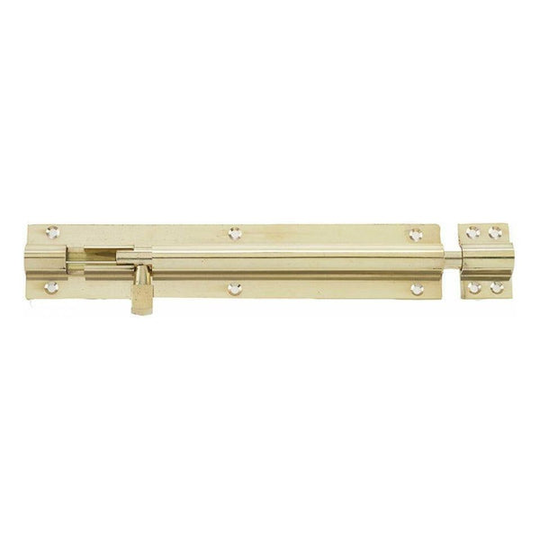 Frelan Hardware Straight Brass Barrel Bolt 200mm x 38mm - Polished Brass - J1001PB-8 - Choice Handles