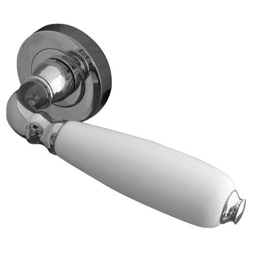 Frelan - Oxford White Door Handles On Round Rose - Polished Chrome - JC6002PC - Choice Handles
