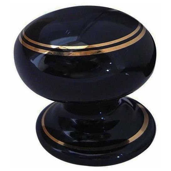 Frelan - Porcelain 32mm Cupboard Door Knob  - Goldline Black  - JC25 - Choice Handles