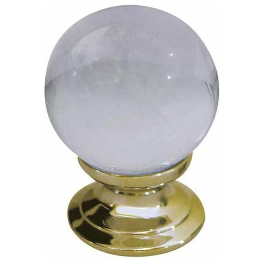 Frelan -  Plain Clear Ball Glass Cupboard Door Knob 35mm - Polished Brass - JH1151-35PB - Choice Handles