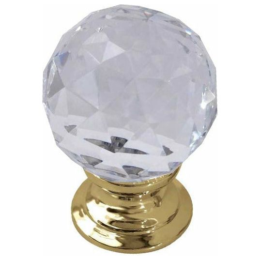 Frelan - Faceted Glass Cupboard Door Knob 25mm - Polished Brass - JH1155-PB - Choice Handles