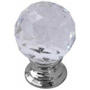 Frelan - Faceted Glass Cupboard Door Knob 30mm - Satin Chrome - JH1155-30SC - Choice Handles