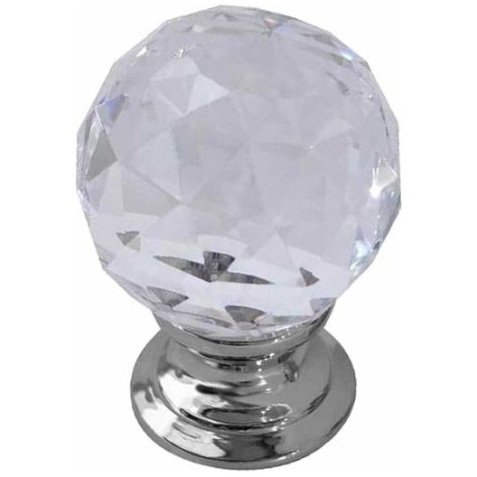 Frelan - Faceted Glass Cupboard Door Knob 25mm - Satin Chrome - JH1155-25SC - Choice Handles
