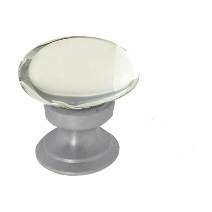 Frelan - Oval  Glass Cupboard Knob 41mm - Satin Chrome - JH1162SC - Choice Handles