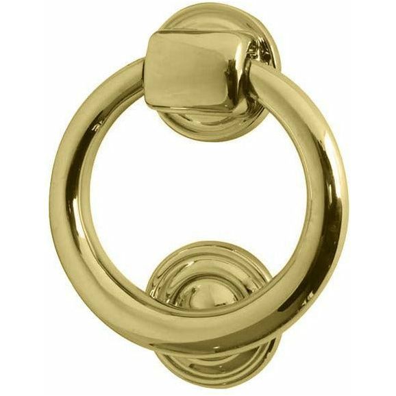 Frelan - Ring Door Knocker, 105mm Diameter - Polished Brass - JV37PB - Choice Handles