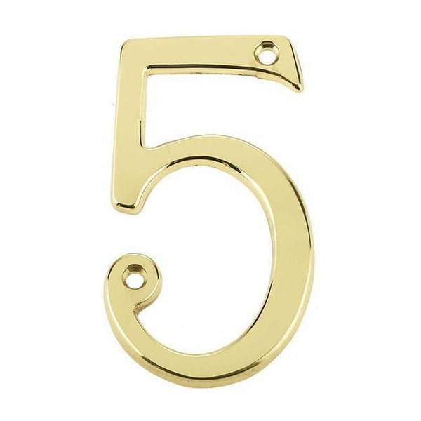 Jedo 75mm Polished Brass Screwfix Numeral 5" - JN-5 - Choice Handles