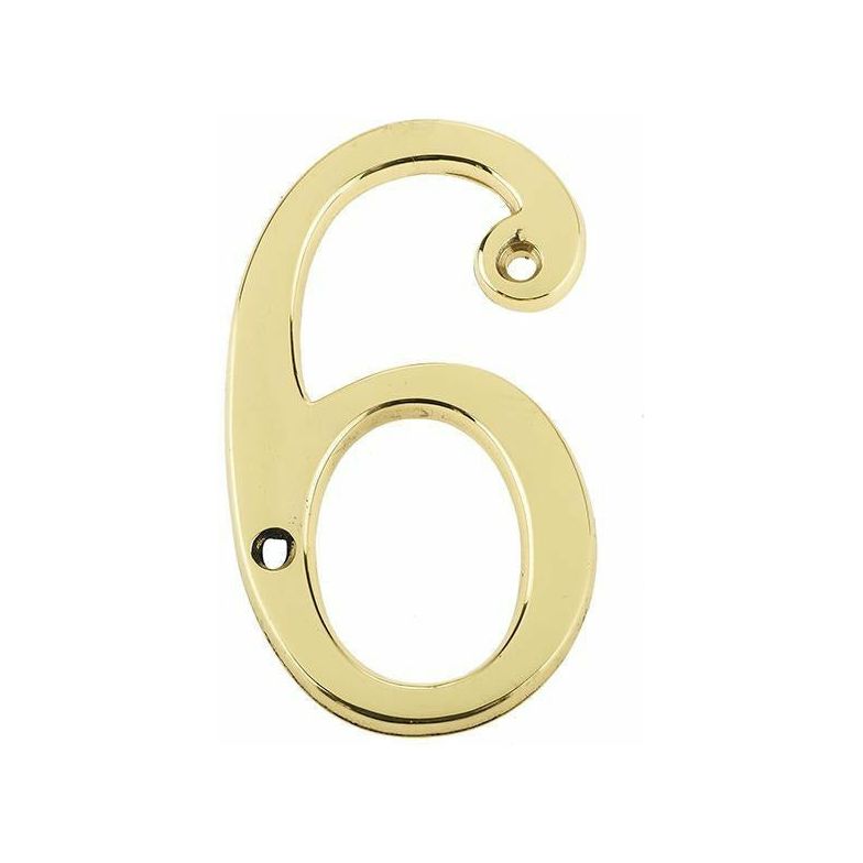 Jedo 75mm Polished Brass Screwfix Numeral 6" - JN-6 - Choice Handles