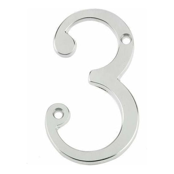 Jedo 75mm Satin Chrome Screwfix Numeral 3" - JNSC-3 - Choice Handles