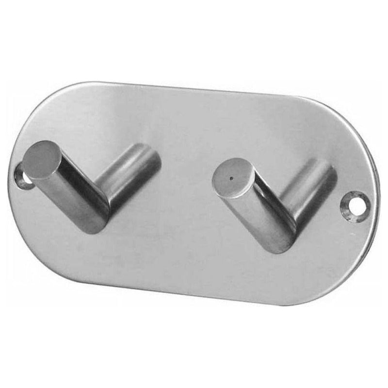 Frelan - Double Robe Hook On Rounded Backplate - Polished Stainless Steel - JPS902C - Choice Handles
