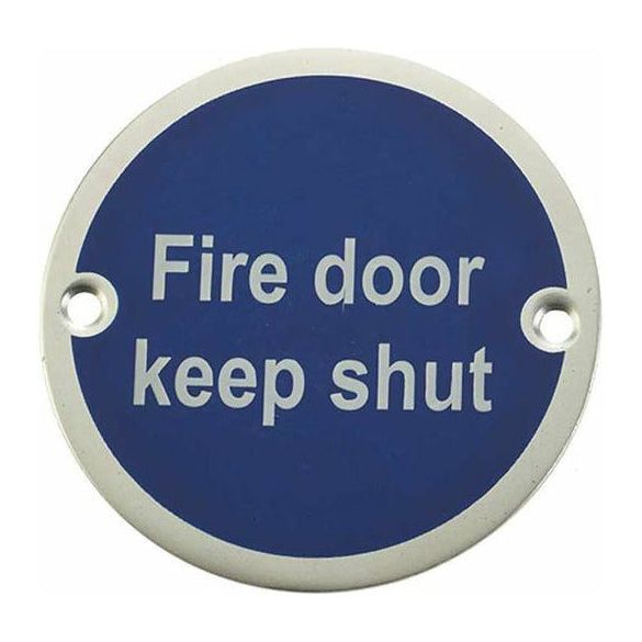 Frelan - Fire Door Keep Shut Sign 76mm dia - Satin Anodized Aluminum - JS100SAA - Choice Handles
