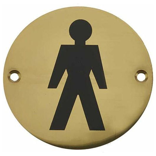 Frelan - Male Symbol Toilet WC Engraved Sign 76mm Dia - Polished Brass - JS102PB - Choice Handles