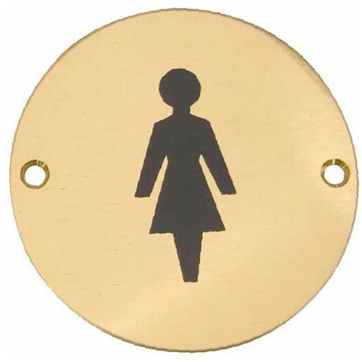 Frelan - Female Symbol Toilet WC Engraved Sign 76mm Dia - Polished Brass - JS103PB - Choice Handles