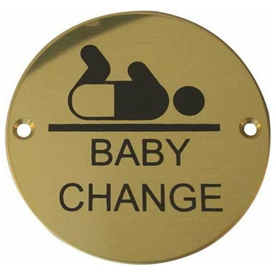 Frelan - Baby Change Symbol Toilet WC Engraved Sign 76mm Dia - Polished Brass - JS107PB - Choice Handles