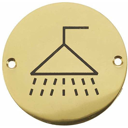 Frelan - Shower Symbol Toilet WC Engraved Sign 76mm Dia - Polished Brass - JS106PB - Choice Handles