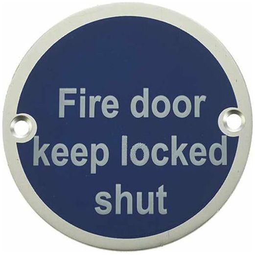 Frelan - Fire Door Keep Locked Shut Sign 76mm dia - Satin Anodized Aluminum - JS109SAA - Choice Handles