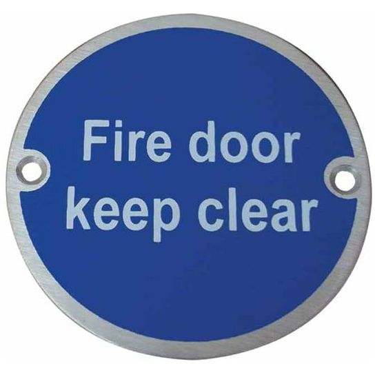 Frelan - Fire Door Keep Clear Sign 76mm dia - Satin Stainless Steel - JS108SSS - Choice Handles