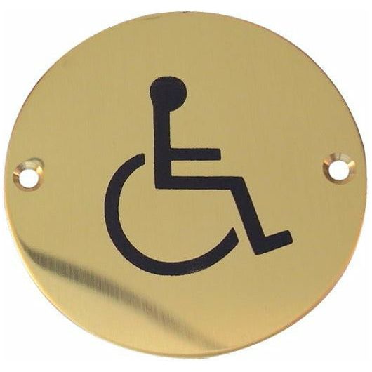 Frelan - Disabled Symbol Toilet WC Engraved Sign 76mm Dia - Polished Brass - JS104PB - Choice Handles