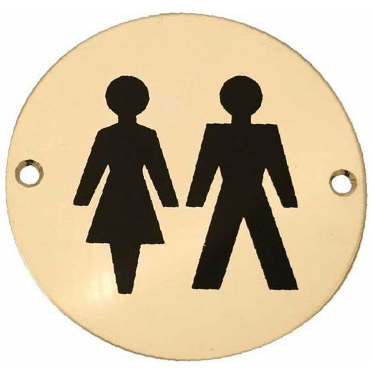 Frelan - Unisex Symbol Toilet WC Engraved Sign 76mm Dia - Polished Brass - JS105PB - Choice Handles