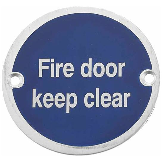 Frelan - Fire Door Keep Clear Sign 76mm dia - Polished Stainless Steel - JS108PSS - Choice Handles