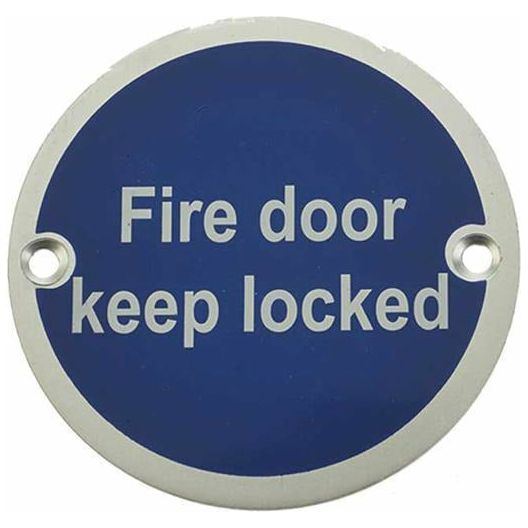 Frelan - Fire Door Keep Locked Sign 76mm dia - Satin Anodized Aluminum - JS101SAA - Choice Handles