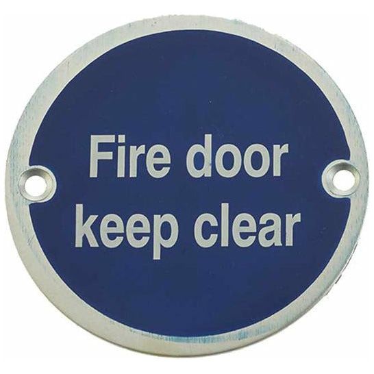 Frelan - Fire Door Keep Clear Sign 76mm dia - Satin Anodized Aluminium - JS108SAA - Choice Handles