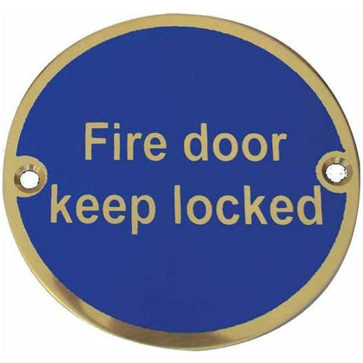 Frelan - Fire Door Keep Locked Sign 76mm dia - Polished Brass - JS101PB - Choice Handles