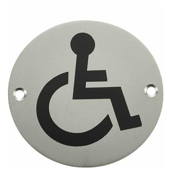 Frelan - Disabled Symbol Toilet WC Engraved Sign 76mm Dia - Satin Anodized Aluminium - JS104SAA - Choice Handles