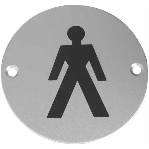Frelan - Male Symbol Toilet WC Engraved Sign 76mm Dia - Satin Anodized Aluminum - JS102SAA - Choice Handles