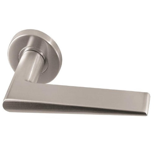 Frelan Hardware - Meteor Door Handles On Round Rose  - Grade 304 Satin Stainless Steel - JSS360 - Choice Handles