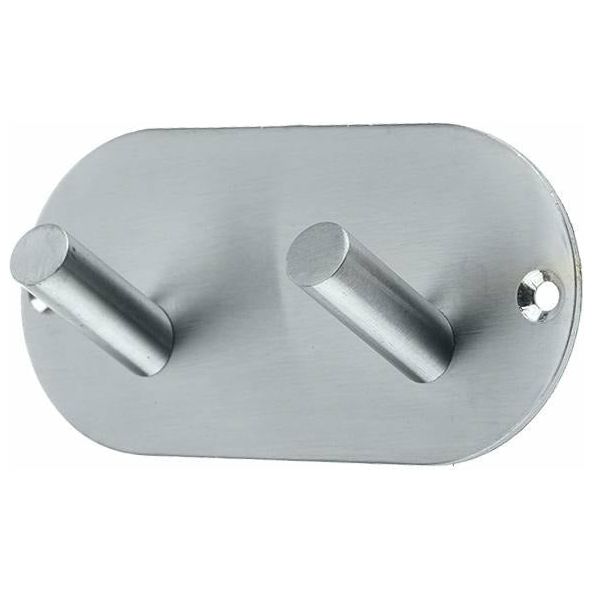 Frelan - Double Robe Hook On Rounded Backplate - Satin Stainless Steel - JSS902C - Choice Handles