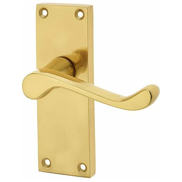 Frelan - Scroll Door Handles On Short Backplate - Latch - Polished Brass - JV11PB - Choice Handles