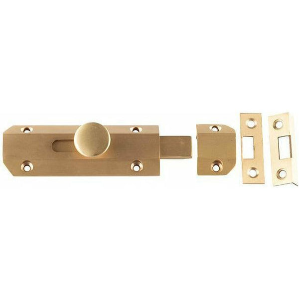 Frelan - Surface Bolt 100mm - Satin Brass - JV167SB - Choice Handles