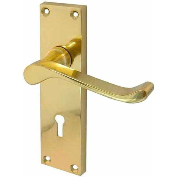 Frelan - Scroll Door Handles On Backplate - Lever Lock - Polished Brass - JV10PB - Choice Handles
