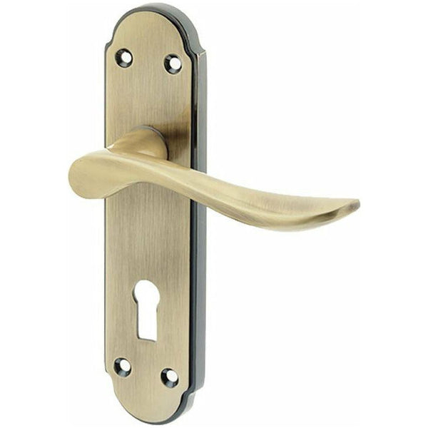 Frelan - Henley Door Handles On Backplate - Lever Lock - Antique Brass - JV190AB - Choice Handles
