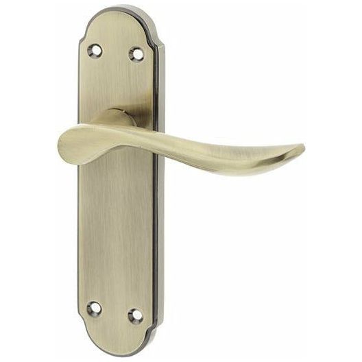 Frelan - Henley Door Handles On Backplate - Latch - Antique Brass - JV191AB - Choice Handles