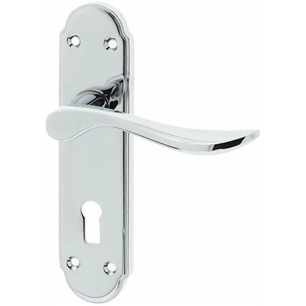 Frelan - Henley Door Handles On Backplate - Lever Lock - Polished Chrome - JV190PC - Choice Handles