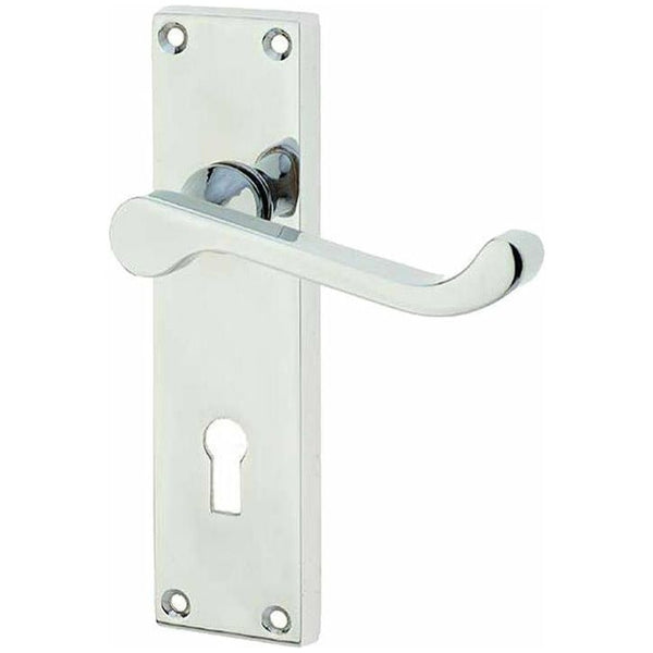 Frelan - Scroll Door Handles On Backplate - Lever Lock - Polished Chrome - JV10PC - Choice Handles