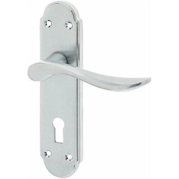 Frelan - Henley Door Handles On Backplate - Lever Lock - Satin Chrome - JV190SC - Choice Handles