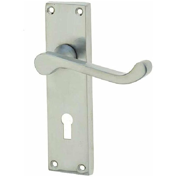 Frelan - Scroll Door Handles On Backplate - Lever Lock - Satin Chrome - JV10SC - Choice Handles