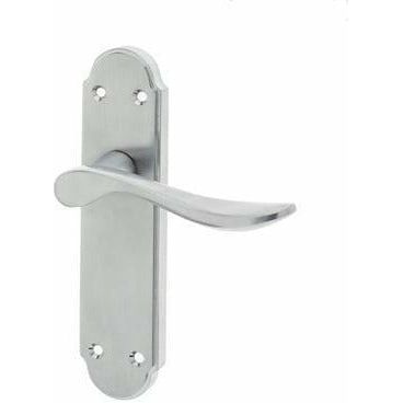 Frelan - Henley Door Handles On Backplate - Latch - Satin Chrome - JV191SC - Choice Handles