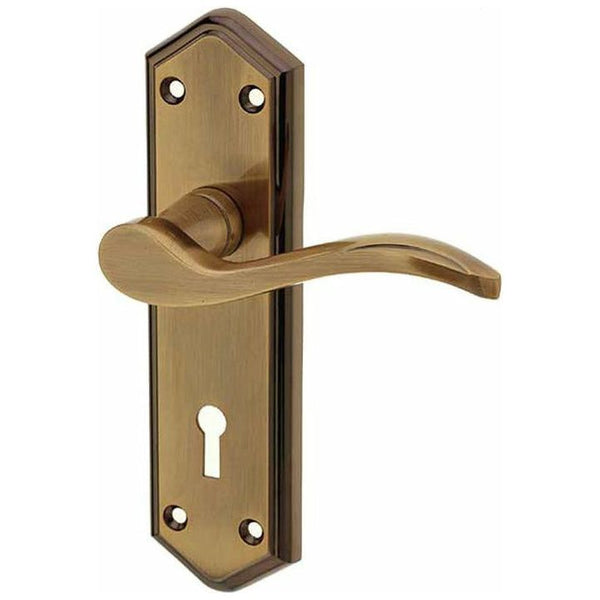 Frelan - Paris Door Handles On Backplate - Lever Lock - Antique Brass - JV280AB - Choice Handles