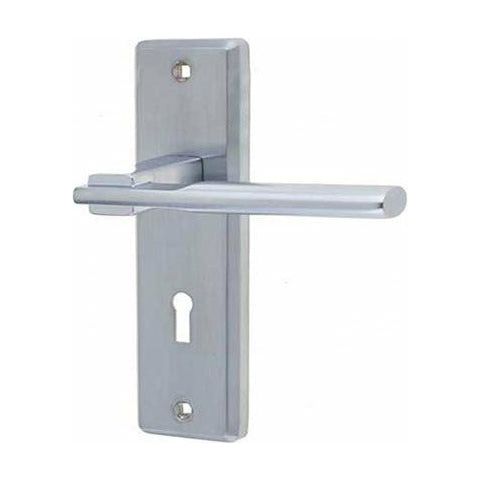 Frelan - Delta Door Handles On Backplate - Lever Lock - Satin Chrome - JV3003SC - Choice Handles