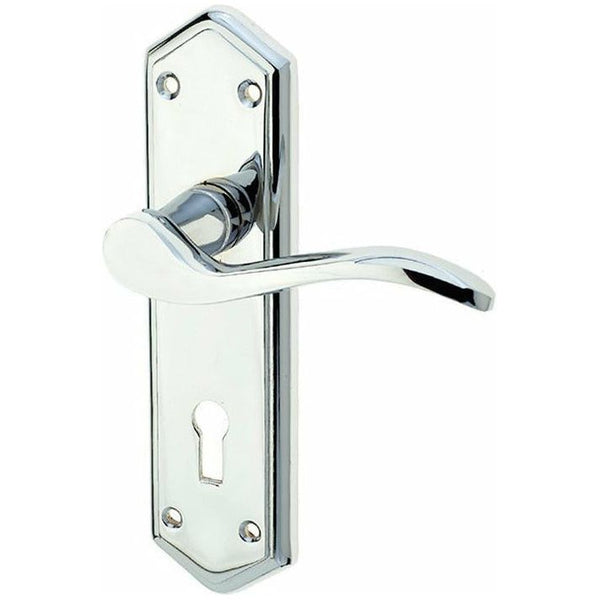 Frelan - Paris Door Handles On Backplate - Lever Lock - Polished Chrome - JV280PC - Choice Handles