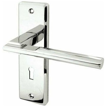 Frelan - Delta Door Handles On Backplate - Lever Lock - Polished Chrome - JV3003PC - Choice Handles
