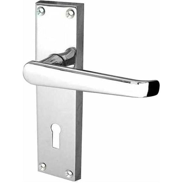 Frelan - Straight Door Handles On Backplate - Lever Lock - Polished Chrome - JV30PC - Choice Handles