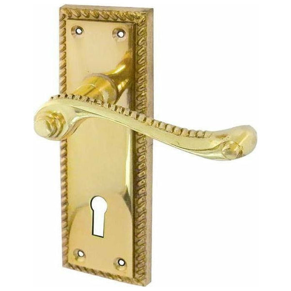 Frelan - Georgian Suite Door Handles On Backplate - Lever Lock - Polished Brass - JG1PB - Choice Handles