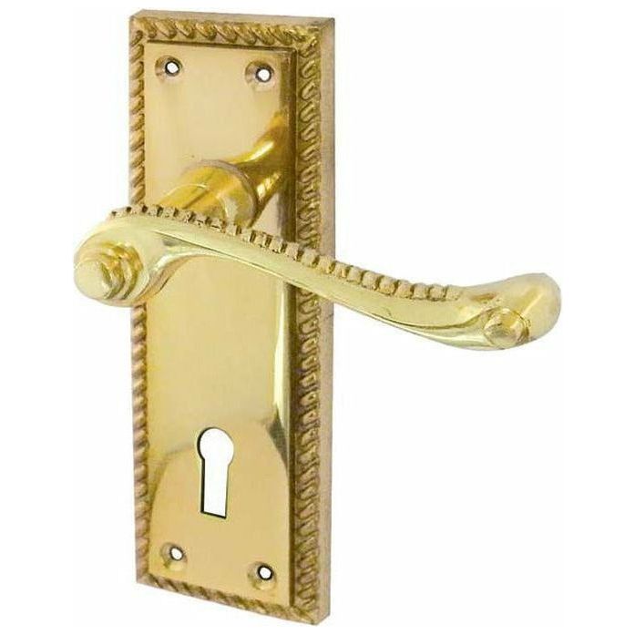 Frelan - Georgian Suite Door Handles On Backplate - Lever Lock - Polished Brass - JG1PB - Choice Handles
