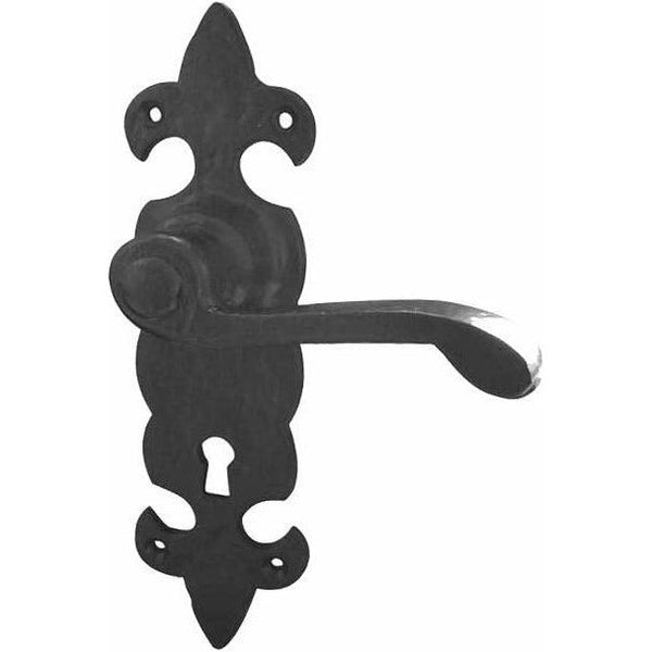Frelan - Fleur De Lys Door Handles On Backplate - Lever Lock - Black Antique - JAB500 - Choice Handles
